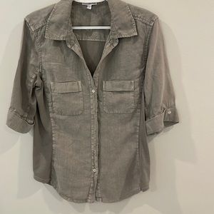 James Perse Slub Panel linen/cotton/Lycra top, size 4 (L), tan